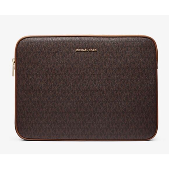 MICHAEL KORS Signature Jet Set Travel Large Laptop Case Brown Multi - Picture 3 of 12
